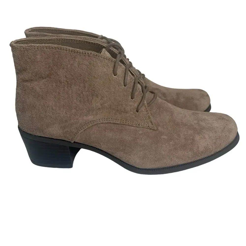 White Mountain Sz 9 Seneca Ankle Booties Taupe Beige Genuine Suede Leather Boots